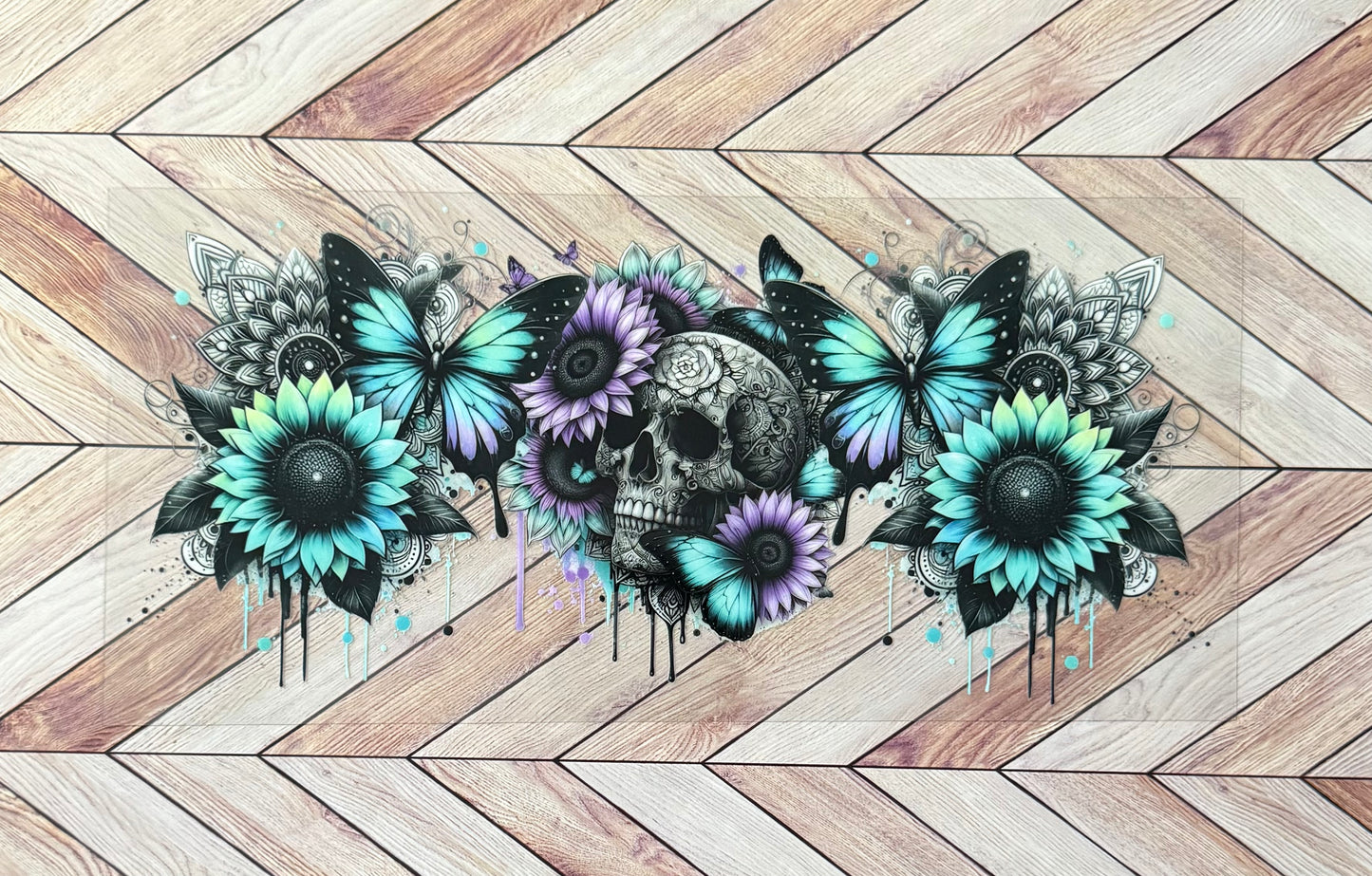 Teal/purple floral and skull