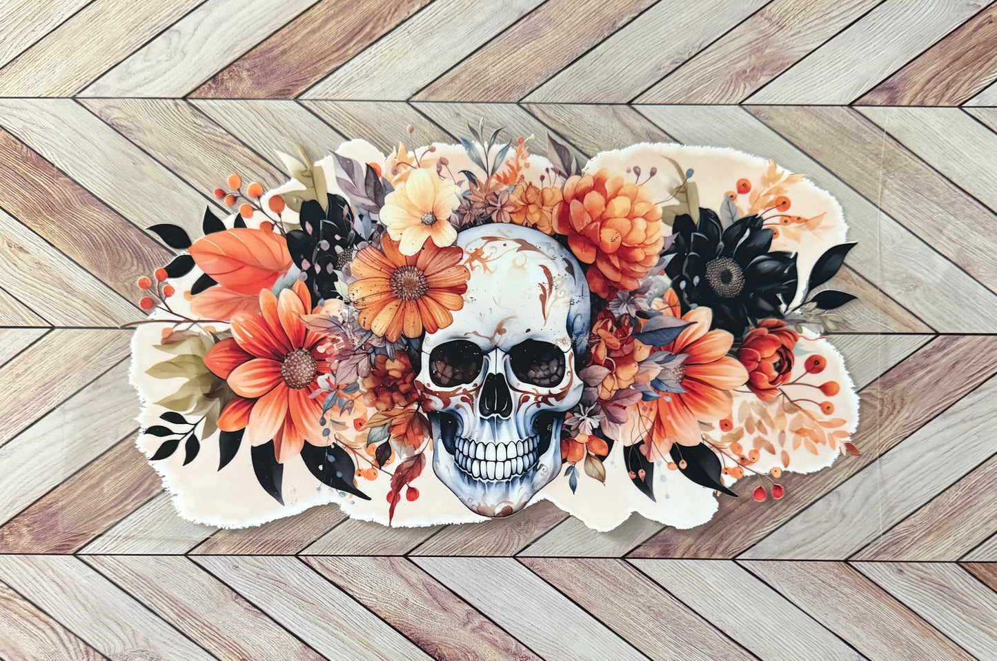 Skull and peach flowers