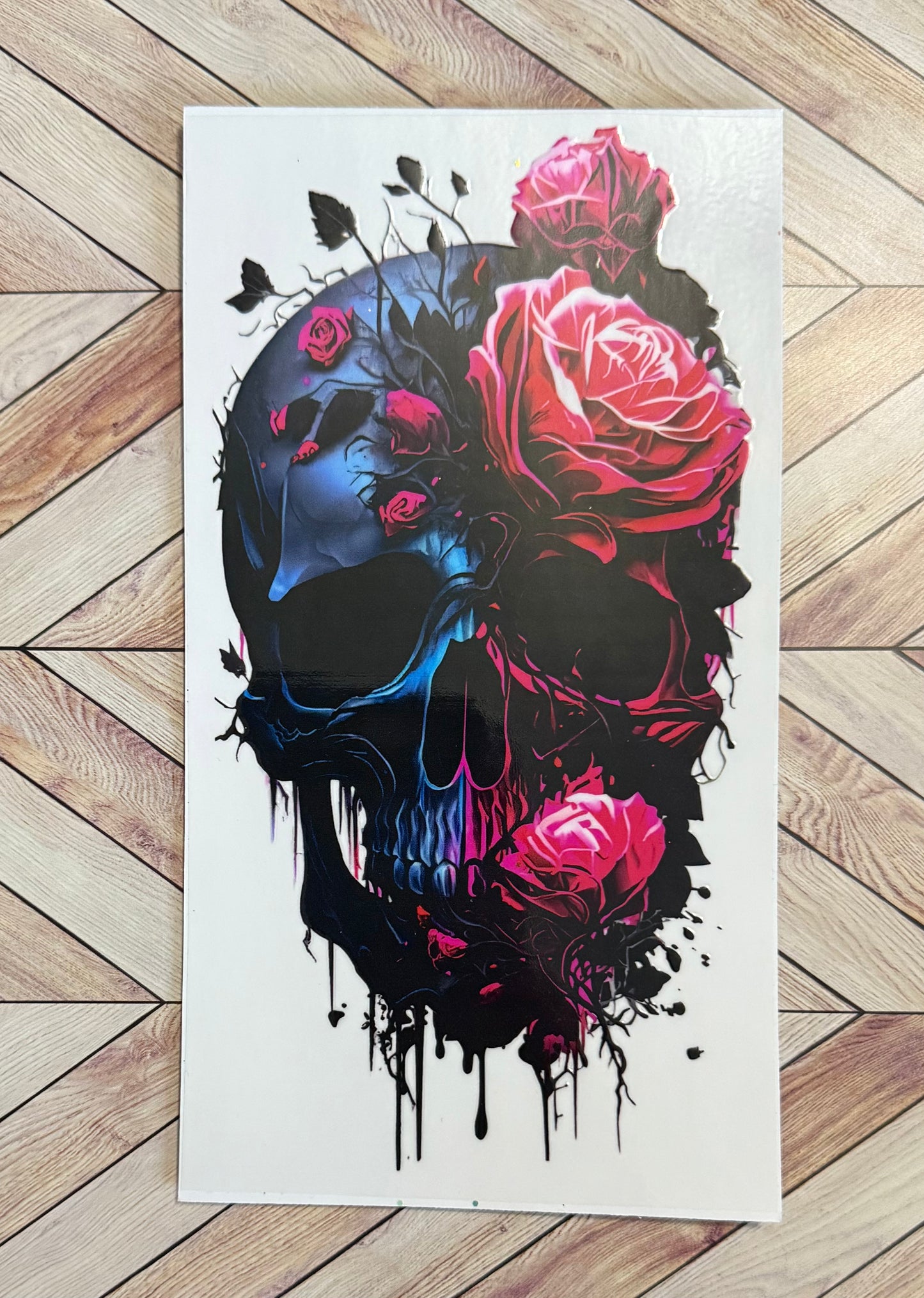 Pink and blue drippy skull