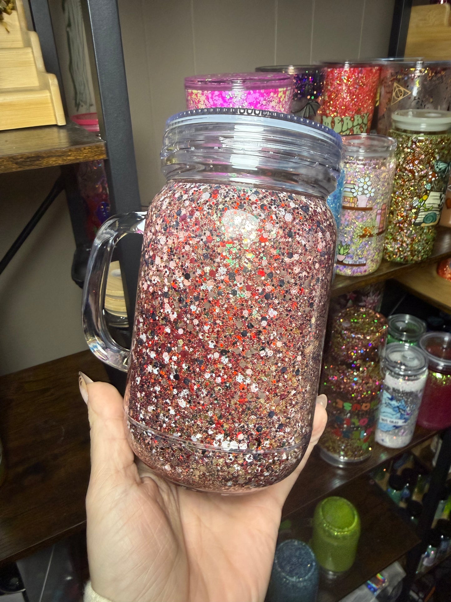 20oz mason Christmas dry globe RTS