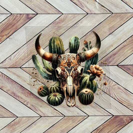 Cow skull and cactus
