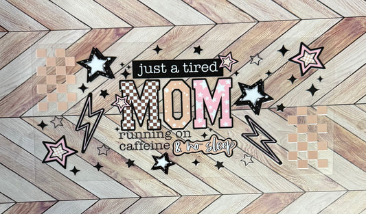 Tired mom running on caffeine