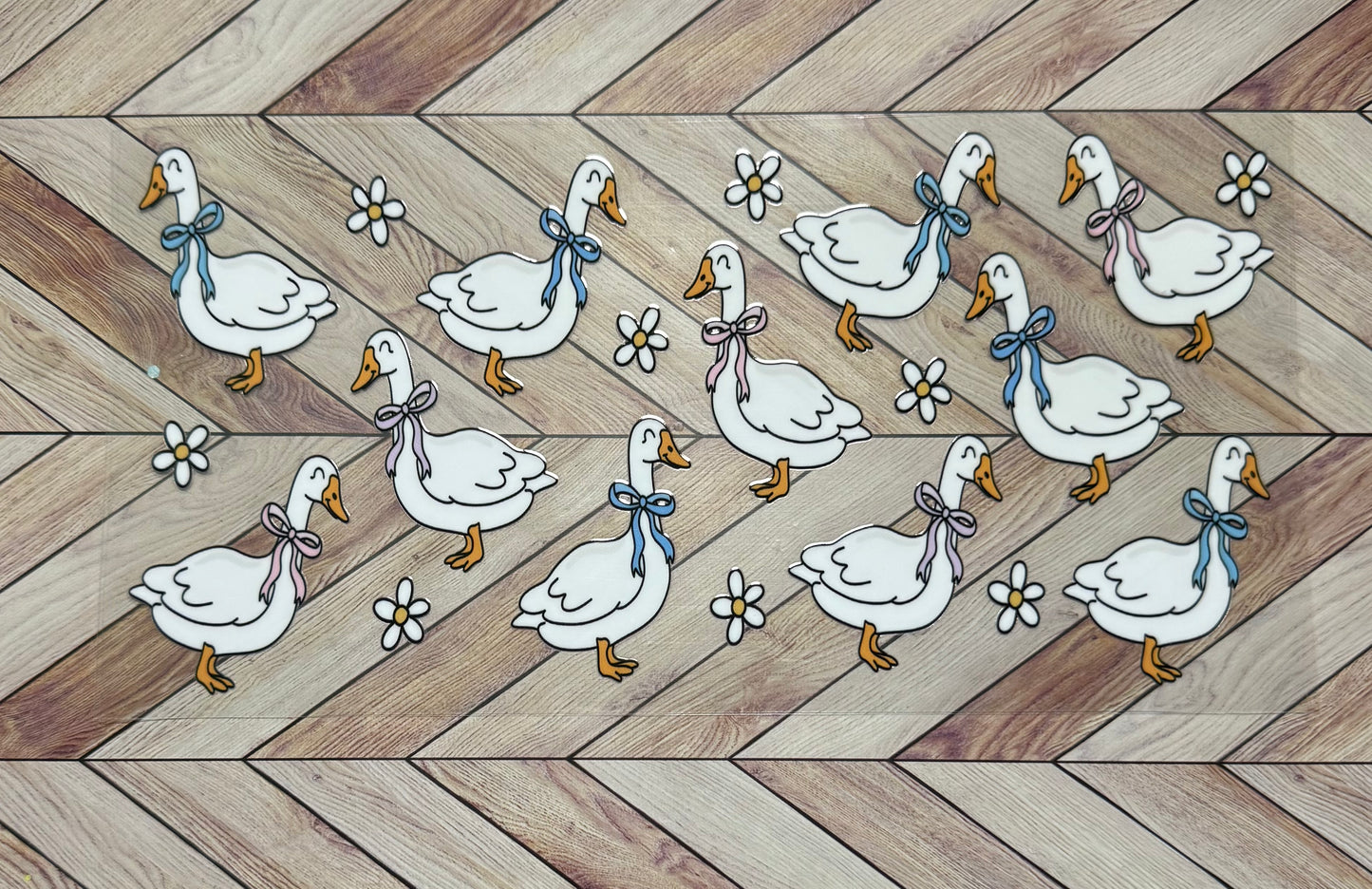 Fancy geese and daisies