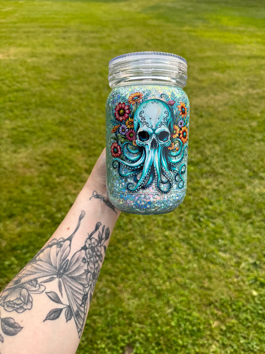 20oz mason jar - floral octopus