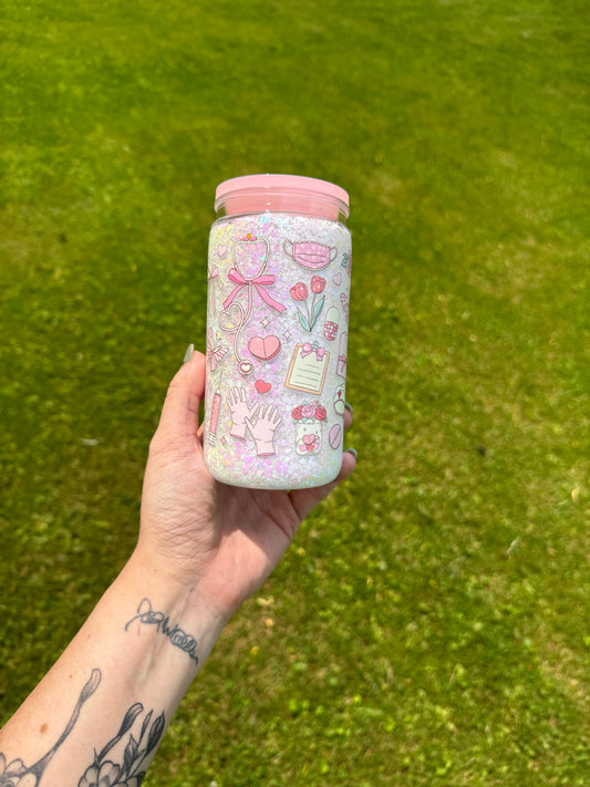 16oz pink lid nurse vibes