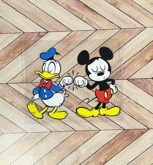 Mouse and duck fist bump